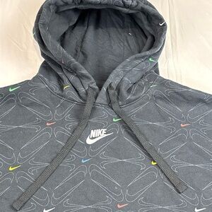 Nike Men's Dark Gray Sweater with All Over Colorful Swooshes XXL